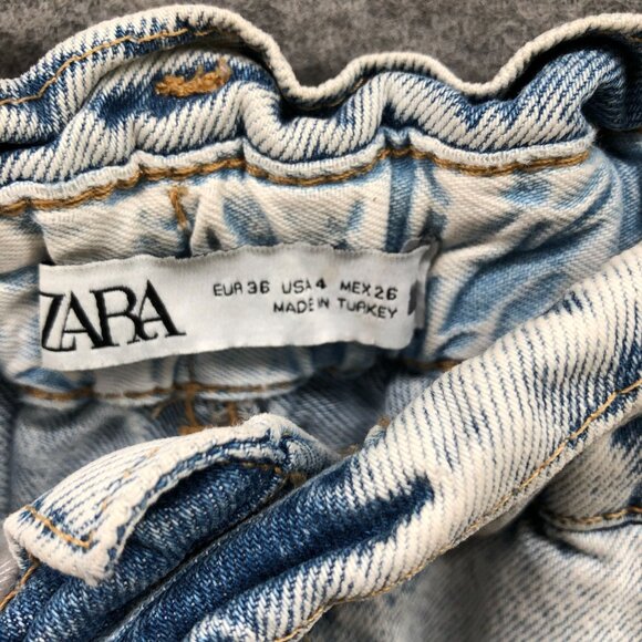 Zara High Rise Tapered Jeans Womens 4 Blue Acid Wash Paper Bag Relaxed Button - Picture 5 of 11